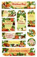 Christmas dinner tag and label with festive dish vector
