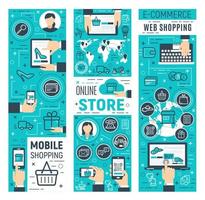 Online store and computer e-commerce technology vector