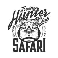 Hippo t-shirt print, hunting club mockup vector