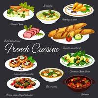 French dishes of meat and vegetables with baguette vector