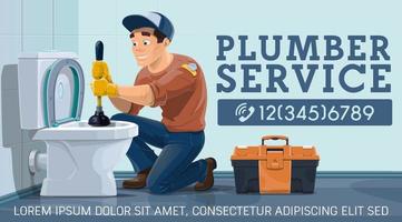 Blockages unclog toilet, plumber service vector