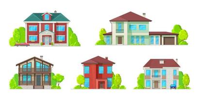 Real estate icons, residential buildings houses vector