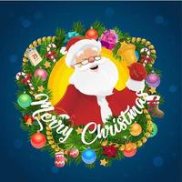 Christmas wreath with Santa Claus and Xmas bell vector