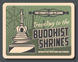 Buddhist Dharma wheel and stupa temple vector