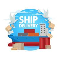 Maritime shipping, mail post ship delivery vector