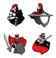 Knight icons of warriors, swords, helmets, shields vector