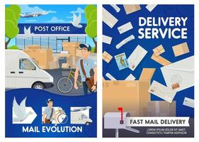 Postman near post office. Letters and mailbox vector