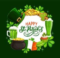 Patricks Day leprechaun hat, gold, green shamrock vector