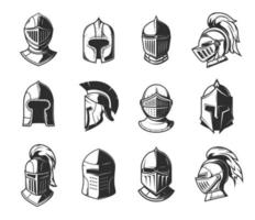 cascos de guerrero caballero, armadura de gladiador heráldica vector