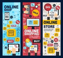 Online shopping and payment linear banners vector