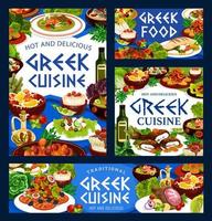 Greek cuisine food, vegetable, fish, meat, seafood vector
