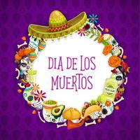 día mexicano de muertos signos, letras y marco vector