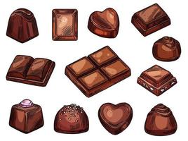 Chocolates icons, choco candies and sweets sketch vector