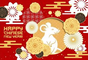 Chinese New Year zodiac rat or mouse with flowers vector