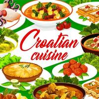 Croatian food, authentic restaurant meals menu vector