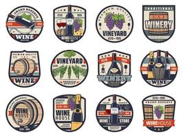 conjunto de iconos vectoriales de vino, vinificación y viticultura vector