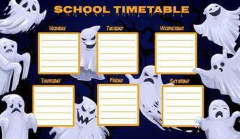 School timetable template, weekly classes schedule vector