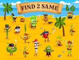 Find two same cartoon vegetable pirate puzzle game vector