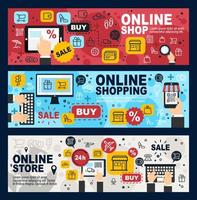 Online shop, e-commerce, web store and retail vector