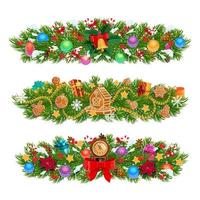 Christmas garlands of Xmas tree, gifts, presents vector