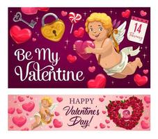 Valentines Day gifts, love hearts and Cupids vector