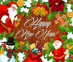 Happy New Year banner with wreath on wood vector