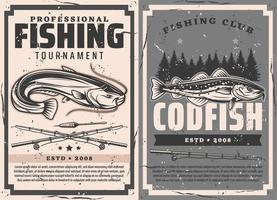 Fishing sport rods, catfish and cod fish vector