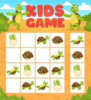 juego de sudoku con personajes de animales de tortuga de dibujos animados vector