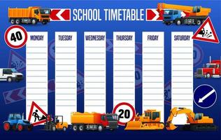 School timetable schedule with heavy vehicles vector