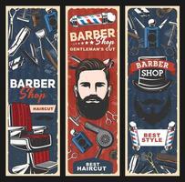 Barbershop chair, razors, poles and man with beard vector