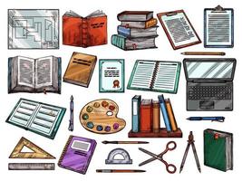 Study school books, science items, sketch vector