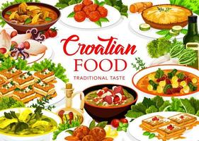 Croatian cuisine food poster restaurant menu cover vector