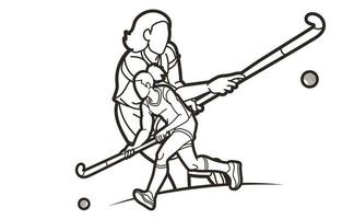Outline Field Hockey Sport Female Players vector