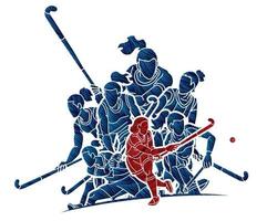 Team Field Hockey Sport Female Players Action vector