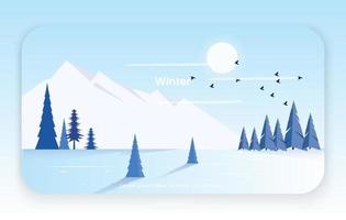 paisaje invernal en la zona de montaña fría. ilustración vectorial del paisaje del día de invierno vector