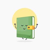 cute book character meditating in yoga pose vector