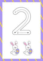 Easter flashcard how to write number two. Worksheet for kids. vector