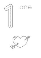 Flashcard number 1. Preschool worksheet. Valentine day worksheet. vector