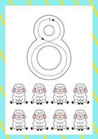 Easter flashcard how to write number eight. Worksheet for kids. vector