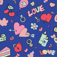 pattern of love. Valentine's Day wrapping paper. Girly repeating background with hearts, stars draw in a sketch style. Romantic wallpaper for girls, textile, clothing, wrapping paper vector