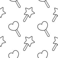 patrón sin costuras dibujado a mano de piruletas en forma de estrella y corazón vector