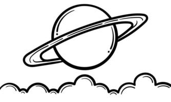 hand drawn illustration of planet saturn and cloud vector
