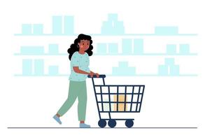 Pregnant black African American woman shopping in a supermarket vector