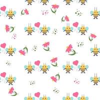 Seamless pattern of bees in love on white background. Vector