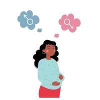 Pregnant black African American woman thinks about having a boy or a girl vector