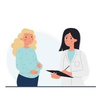 A pregnant woman at a visit to a gynecologist, a doctor. Vector