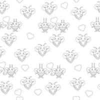 Seamless pattern outline of bees in love. Vector