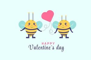 Happy valentine day bees in love holding heart. Vector