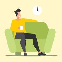 Man relaxing on a sofa vector