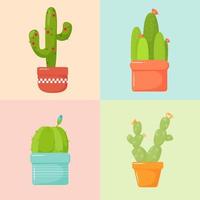 Vivid cacti in pots set with colored squares vector